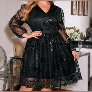 NEW 4 XL SHEIN Clasi Plus Contrast Sequin Mesh Overlay Dress